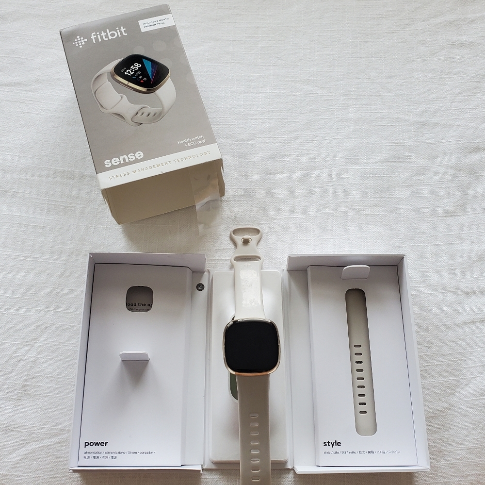 Fitbit Sense Advanced Health Smartwatch (Soft Gold) - features GPS, ECG, SpO2!!